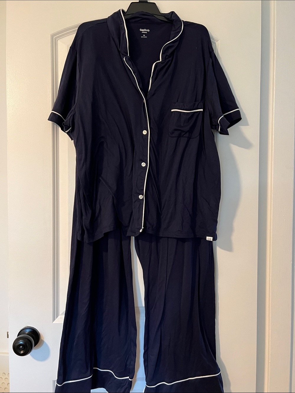 Classic Navy Short-Sleeve Pajama Set with White Piping